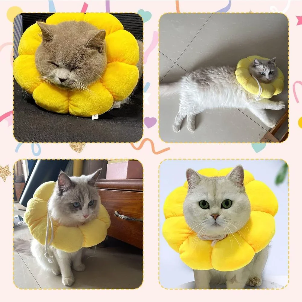 Cat Small Dog Recovery Collar Cute Sunflower Neck Cone After Surgery, Adjustable